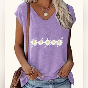 Women’s Sleeveless Daisy Print Tank Top - Light Purple